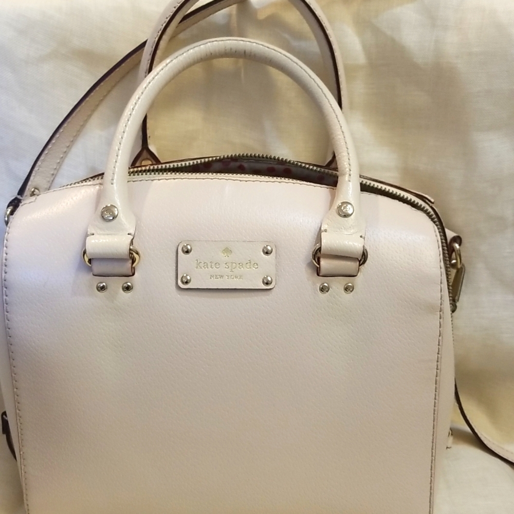 KATE SPADE cow leather handbag with shoulder strap winter cream pink polka dot